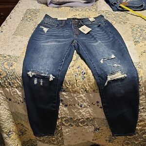 Judy Blue Medium Blue Distressed Skinny Jeans with Button-Fly